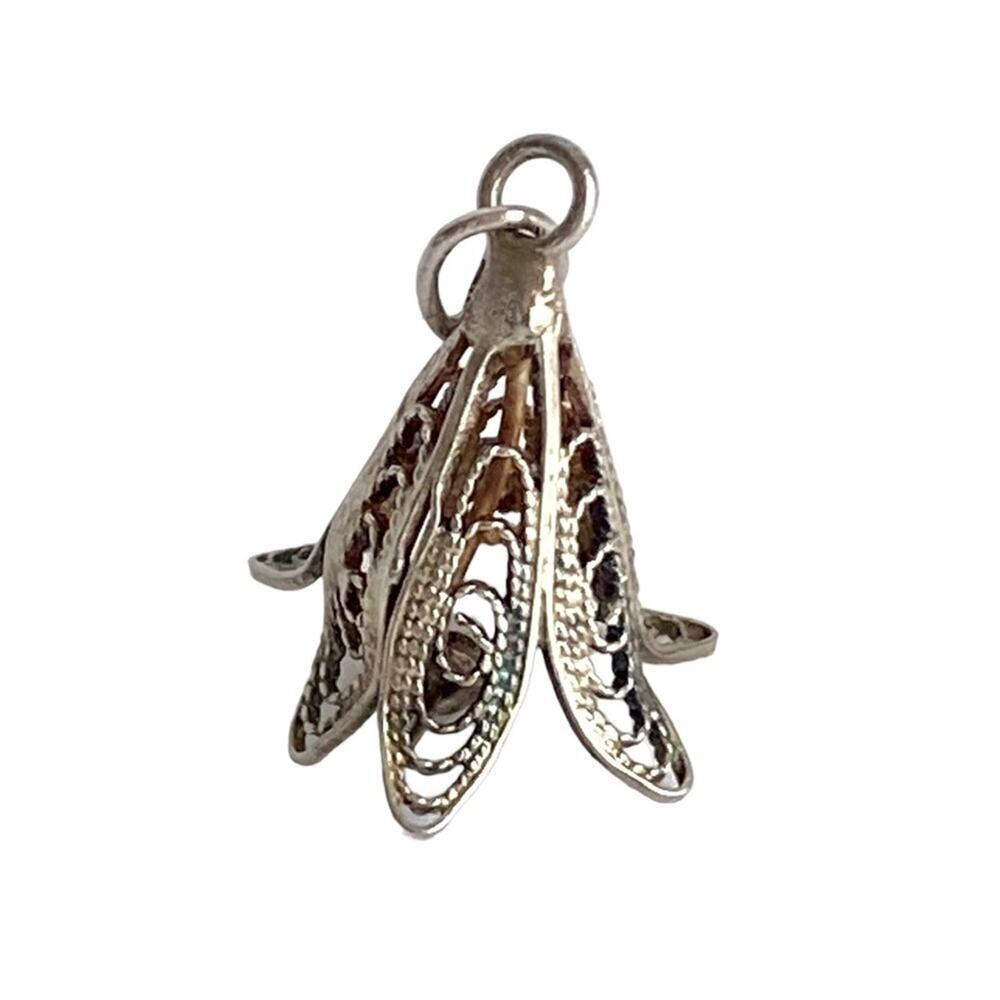Vintage‎ Sterling Silver Bell Charm Pendant Filigree Scroll Design For Bracelet